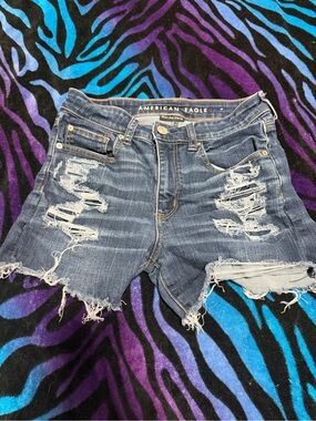 American Eagle Distressed Dark Blue Denim Cutoff Shorts